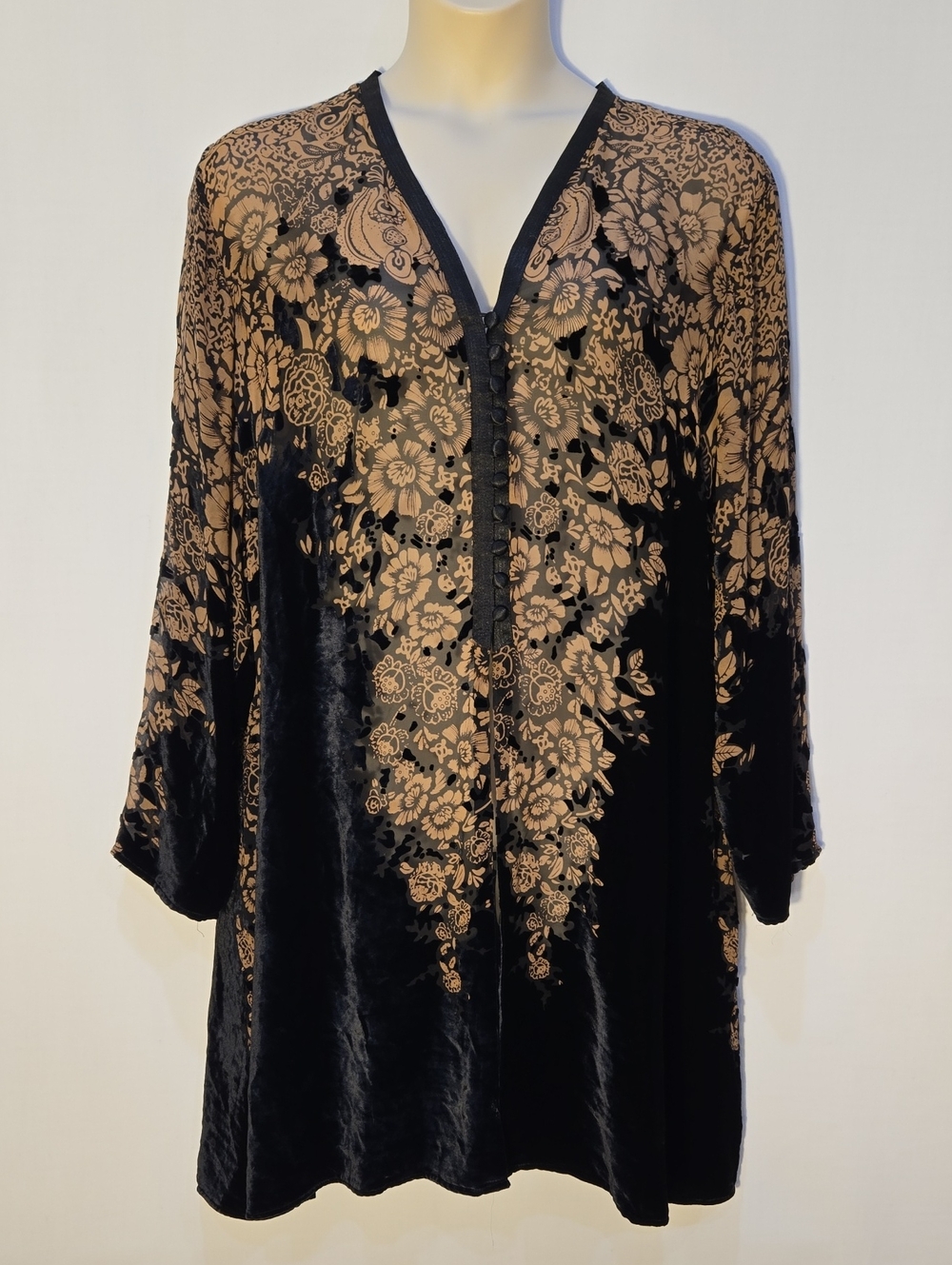 Vintage Silk Blend Velvet Burnout Sheer Tunic Blouse Top 2X Floral Whimsigoth